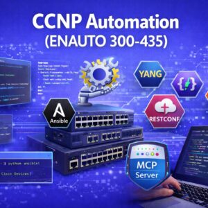 CCNP Automation ENAUTO 300-435 course covering network automation, RESTCONF, Ansible, Python, and real-world automation skills