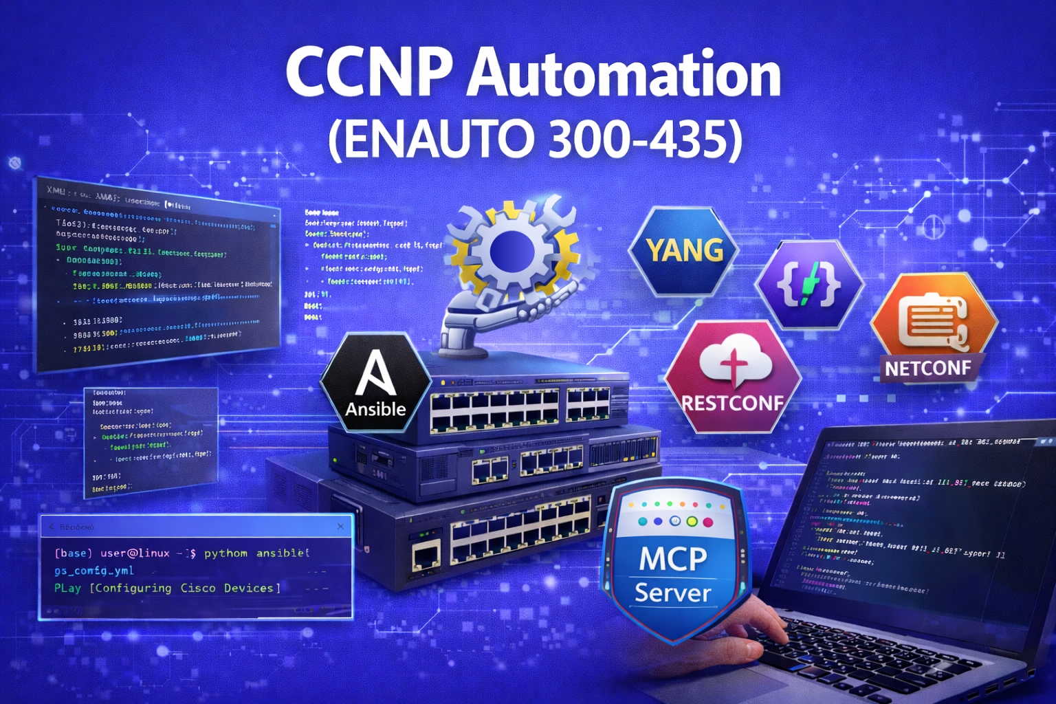 CCNP Automation ENAUTO 300-435 course covering network automation, RESTCONF, Ansible, Python, and real-world automation skills