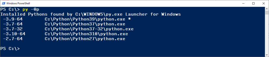 Displaying Installed Python Interpreters