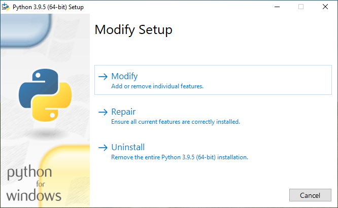 Python Modify Installation