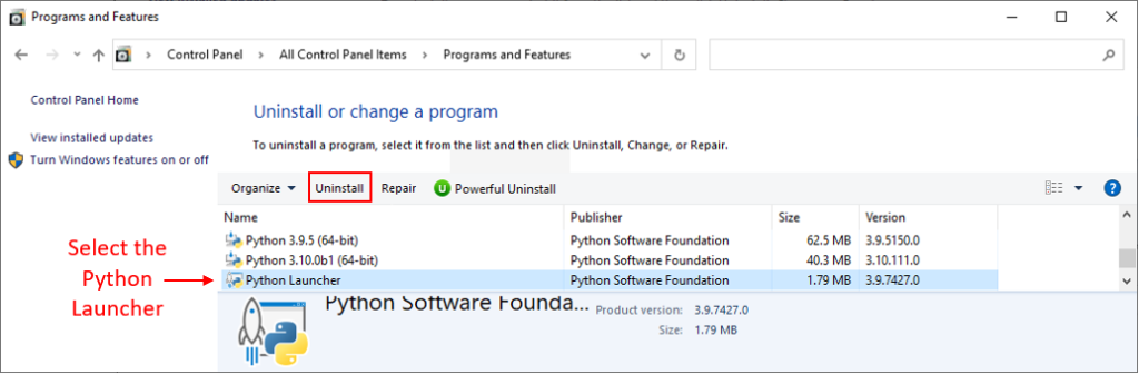 Uninstalling The Python Launcher For Windows